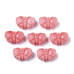 Abalorios de coral sintético, mariposa, teñido, color de rosa caliente, 8.5x13.5x5.5mm, agujero: 1.5 mm