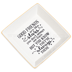 CREATCABIN Porcelain Square Jewelry Holder, Jewelry Tray, for Holding Small Jewelries, Rings, Necklaces, Earrings, Bracelets, Trinket Display, Star Pattern, 105~110x103~108x26.5~29.5mm, Inner Diameter: 77.5~97.5mm