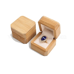 Cajas cuadradas de madera para un solo anillo, Estuche para guardar anillos de madera con interior de terciopelo., para la boda, día de San Valentín, blanco, 6x6x4.7 cm