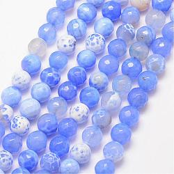 Fili di perline di agata crepitante naturale, tondo, grado a, sfaccettato, tinti e riscaldato, blu fiordaliso, 8mm, Foro: 1 mm, circa 47pcs/filo, 15 pollice
