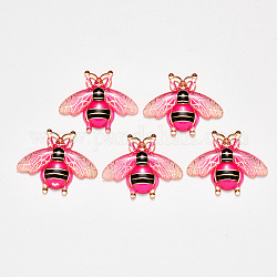 Colgantes de acrílico transparentes, Con fondo chapado, abejas, de color rosa oscuro, 26.5x32.5x4mm, agujero: 1 mm