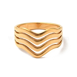 イオンプレーティング(ip) 女性用 ステンレス ウェーブ 太め 指輪 201個  ゴールドカラー  usサイズ6 1/4(16.7mm)