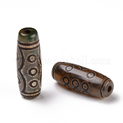 Tibetan Style dZi Beads, Natural Agate Beads, Dyed & Heated, Oval, 13-Eye, 28.5~32x10~12.5mm, Hole: 1.5~3mm