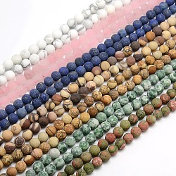 Brins de perles pierre mixtes naturels et synthétiques, mat, ronde, 6mm, Trou: 1mm, Environ 63~65 pcs/chapelet, 14.9~15.6 pouce