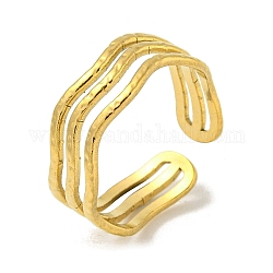 304 anello per polsino aperto a tripla linea in acciaio inossidabile, onda, oro, misura degli stati uniti 7 1/2 (17.7mm)