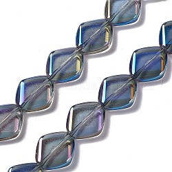 Abalorios de vidrio electroplate hebras, chapado en arco iris , rombo, azul marino, 18x15.5x5mm, agujero: 1.2 mm, aproximamente 35~37 pcs / cadena, 24.80~25.98 pulgada (63~66 cm)