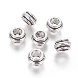Tibetischer stil legierung perlen, Cadmiumfrei und Nickel frei und Bleifrei, Trommel, Antik Silber Farbe, 12x7 mm, Bohrung: 7 mm