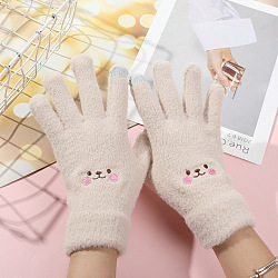 Vollfingerhandschuhe aus Samt, süße Frauen Winter warme Handschuhe, Schöne winddichte Handschuhe, lächelndes Gesichtsmuster, 24.7 cm