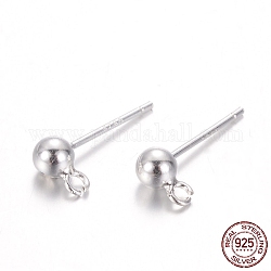 Серьги-гвоздики круглой формы 925 из стерлингового серебра, крючки для серег, серебряные, 14~15 мм, отверстие : 2 мм, штифты : 0.7 мм