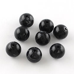 Perles en acrylique imitation pierre précieuse, ronde, noir, 10mm, Trou: 2mm, environ 925 pcs/500 g