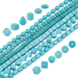 ARRICRAFT 6 Strands 6 Styles Synthetic Turquoise Beads Strands, Rondelle & Square & Teardrop, Mixed Shapes, 8~11.5x8~11.5x3~10.5mm, Hole: 1.2~1.4mm, about 34~119pcs/strand, 13.98''~15.94''(35.5~40.5cm), 1 strand/style