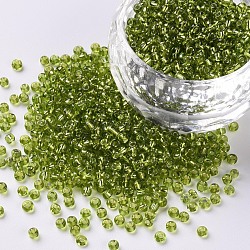 12/0 Glass Seed Beads, Silver Lined Round Hole, Round, Yellow Green, 2mm, Hole: 1mm, about 30000 beads/pound