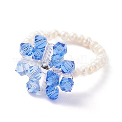 Anelli per le dita con fiocchi di neve, anello di perline intrecciate di perle naturali per ragazze donne, blu, misura degli stati uniti 7 3/4 (17.9mm)