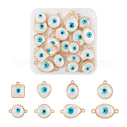 DIY Evil Eye Jewelry Making Finding Kit, Including Alloy Enamel Pendants & Connector Charms, with Cat Eye, Square & Heart & Teardrop & Sun, Light Gold, 14.5~19x12~28x5~6mm, Hole: 1.6~2mm, 32Pcs/box