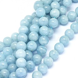 Chapelets de perles en aigue-marine naturelle, AA grade, ronde, 10mm, Trou: 0.8mm, Environ 40~41 pcs/chapelet, 15.3~16.3 pouce (39~41.5 cm)