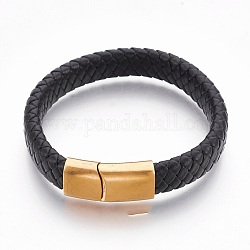 Bracelets de cordon en cuir, avec fermoir magnétique en acier inoxydable, noir, 7-7/8 pouce (20 cm), 11.5x6mm