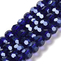 Electroplate Glass Bead Strands, Pearl Luster Plated, Faceted(32 Facets), Round, Dark Blue, 8x7mm