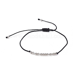 Bracelets unisexes réglables en code morse, bracelets d'amitié Saint-Valentin, avec cordon en nylon et perles en laiton plaqué platine, ami de code morse, noir, 1.3~9 cm