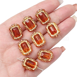 Perles acryliques transparentes imitation ambre, chocolat, métal enlacée, rectangle, 18x13.5x9mm, Trou: 1.8mm, environ 20 pcs / sachet 