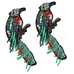 SUPERFINDINGS 2Pcs Bird Beaded Appliques Patches Pink Embroidery Sewing Decoratives Patches with Rhinestone Non-Woven Fabric Costume Accessories for Clothing Repair Crafting 175x70x8mm