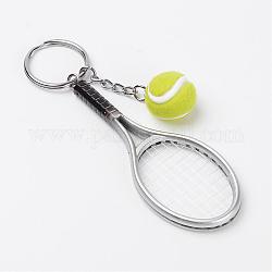 Sport Thema, Tennis & Racket Acryl Schlüsselanhänger, mit Alu-Kugeln und Eisen Schlüsselringe, Platin Farbe, 120 mm