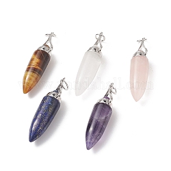 Natural & Synthetic Mixed Gemstone Pointed Big Pendants, with Jump Ring, Bullet Charms with Platinum Plated Brass Findings, 51~52x11.7~12.3mm, Hole: 6mm