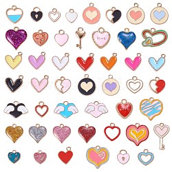 50 pezzo di ciondoli in lega di smalto, per gioielli, collana, bracciale, orecchini, artigianato, cuore, colore misto, 10x10mm, Foro: 2 mm