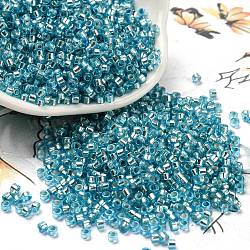 Perles de rocaille en verre, Argenté, cylindre, bleu profond du ciel, 2.5x1.6mm, Trou: 1mm, environ 58967 pcs / livre