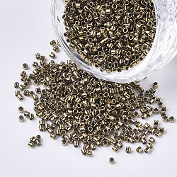 11/0 grado a cuentas de semillas de vidrio, cilindro, tamaño de grano de semilla uniforme, colores metálicos, vara de oro oscuro, 1.5x1mm, agujero: 0.5 mm, aproximamente 2000 unidades / 10 g