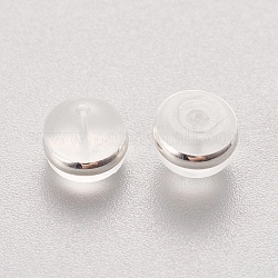 Silicone Ear Nuts, Earring Backs, with Stainless Steel, Silver Color Plated, 5.5x4mm, Hole: 0.5mm