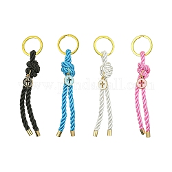 Porte-clés avec nœud en nylon et alliage émaillé, avec des anneaux de fer, plat et circulaire avec croix, couleur mixte, 12 cm