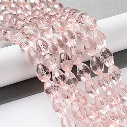 Glass Beads Strands, Faceted, Drop, Pink, 12x8mm, Hole: 1mm, about 56~58pcs/strand, 25~27 inch