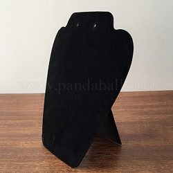 Tela flocada con soportes de exhibición de joyería de cartón, Expositor de busto de collar, negro, 6x19x21.1 cm