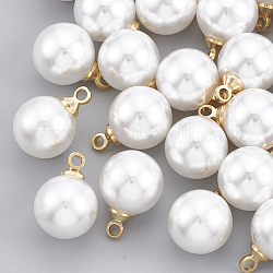 Abs de plástico imitación perla encantos, con fornituras de latón, redondo, real 18k chapado en oro, 10x6x6mm, agujero: 1.6 mm