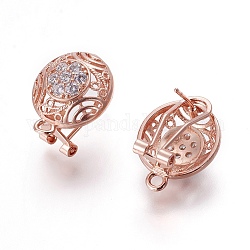 Brass Micro Pave Cubic Zirconia Stud Earring Findings, with Loop, Half Round, Rose Gold, 18.5x15x13mm, Hole: 2mm, Pin: 0.7mm