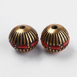 Perline  indonesia fatto a mano, con accessori di ottone, nichel libero, bicono, grezzo (non placcato), rotondo e piatto, rosso, 14x15mm, Foro: 1 mm