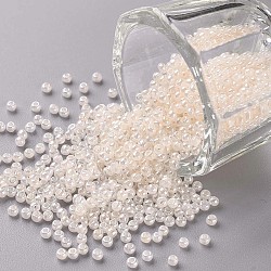 Perline di semi di vetro rotonde di grado 12/0, ceylon, bianco floreale, 2x1.5mm, Foro: 0.7 mm, circa 5388pcs/50g