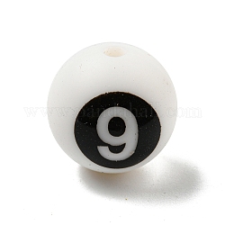 Rond avec perles en silicone numéro 9 noires, perles à mâcher pour les jouets de dentition, Diy soins infirmiers colliers faisant, blanc, 14.5~15x14.5mm, Trou: 2mm