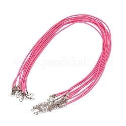 Вощеный шнур ожерелье материалы, с сплава цинка омара застежками, платина, темно-розовыми, 17.8 дюйм ~ 18 дюйма (45.5~46 см), 2 мм