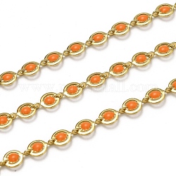 Латунные цепные цепи, с эмалью, катушка, долговечный, несварные, плоско-круглые, золотые, оранжевые, Коннекторы : 9x6x1.5 мм