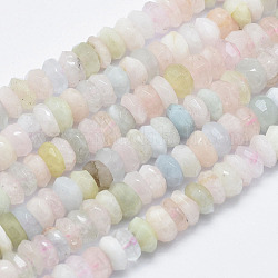 Chapelets de perles en morganite naturelle, facette, rondelle, 6~6.5x3~4mm, Trou: 1mm, Environ 122 pcs/chapelet, 15.5 pouce