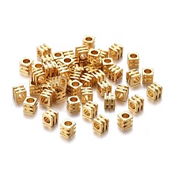 Spacer бисер латунные, долговечный, рифленый куб, золотые, 3x3x3 мм, отверстие : 1.8 мм