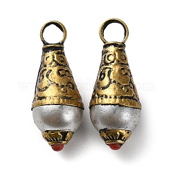 Pendenti di perle naturali in stile tibetano fatti a mano, con reperti in ottone e turchese sintetico, ciondoli a goccia, oro antico, 26.5x10mm, Foro: 4 mm