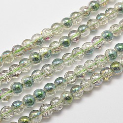 Electroplate Synthetic Crackle Quartz Bead Strands, Round Half Rainbow Plated, Dark Sea Green, 6mm, Hole: 1mm, about 66pcs/strand, 15.7 inch