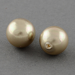 Shell Beads, Imitation Pearl Bead, Grade A, Half Drilled Hole, Round, BurlyWood, 16mm, Hole: 1mm