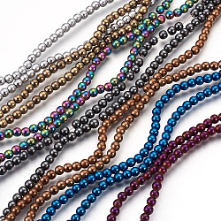 Electroplate Non-Magnetic Synthetic Hematite Beads Strands, Polished, Frosted, Round, Mixed Color, 4mm, Hole: 1mm, about 106pcs/strand, 15.7 inch(40cm)
