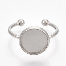 201 Stainless Steel Cuff Finger Rings Components, Pad Ring Base Settings, Flat Round, Stainless Steel Color, Tray: 10mm, Size 7, 17mm