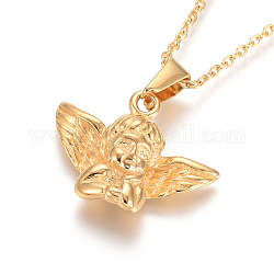 304 Stainless Steel Pendant Necklaces, with Cable Chains and Lobster Claw Clasps, Angel, Golden, 17.6 inch(44.8cm), 1.5mm