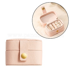 Caja organizadora de anillos de cuero mini pu ovalada de 4 ranura con botón a presión, joyero de viaje portátil para anillos, rosa, 6.5x3.9x4.7 cm