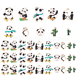 Pandahall Elite 40pcs 10 Stil Legierungs-Emaille-Anhänger, Licht Gold, Pandaform und Bambusstab, Mischfarbe, 31x22x2 mm, Bohrung: 2 mm, 4pcs / style